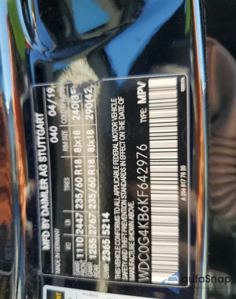 2019 Mercedes-Benz Glc 300 4Matic z USA, uszkodzony, nr VIN WDC0G4KB6KF642976